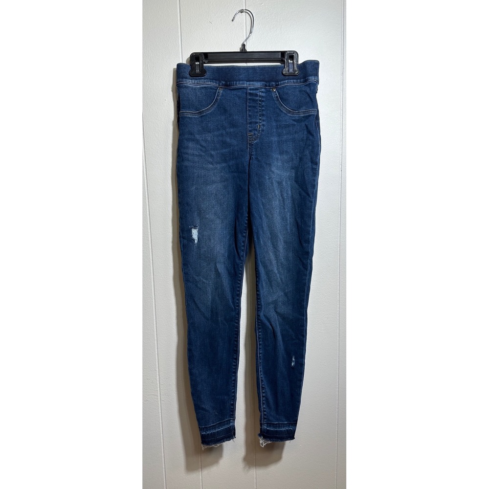 Spanx Jeans Ankle Skinny Leggings Dark Wash Distressed Raw‎ Hem Womens Small